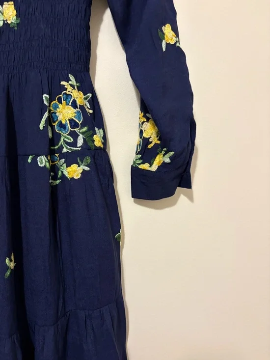 Fig and flower by Anthropologie Navy Maxi Dress with Floral Embroidery Size M - Picture 12 of 16